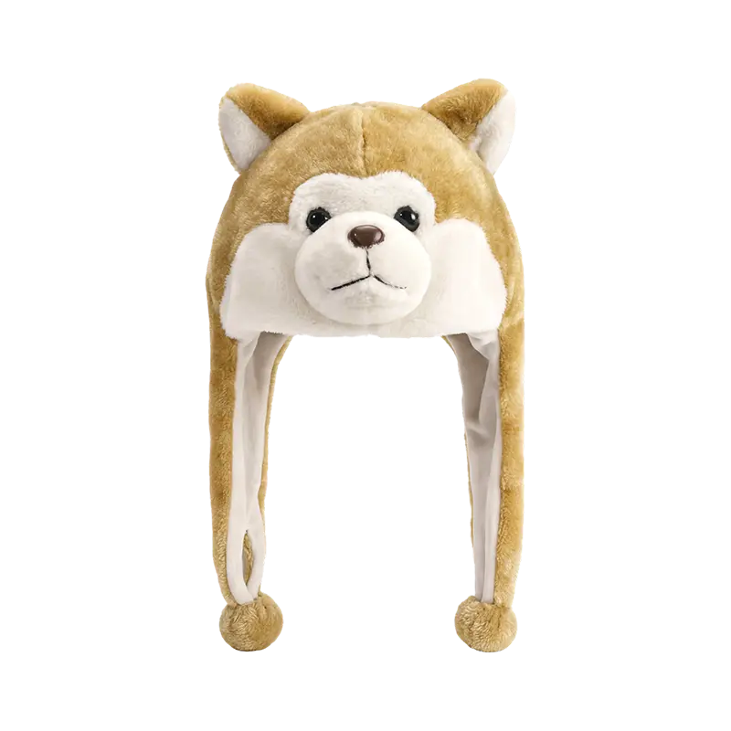 Bej köpek yüzlü peluş şapka