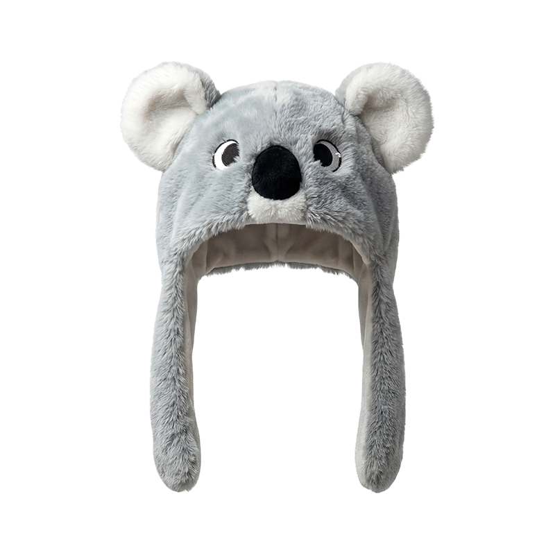 Gri peluş koala kulaklı şapka