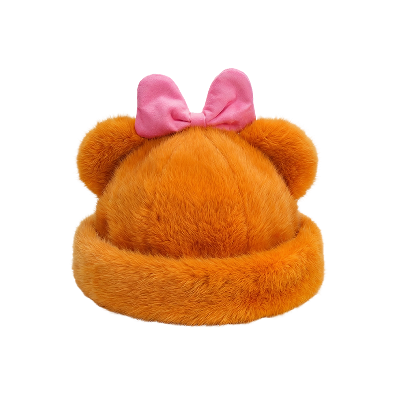 Turuncu ayı kulaklı peluş şapka