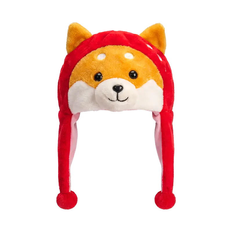 Kırmızı shiba görünümlü peluş şapka
