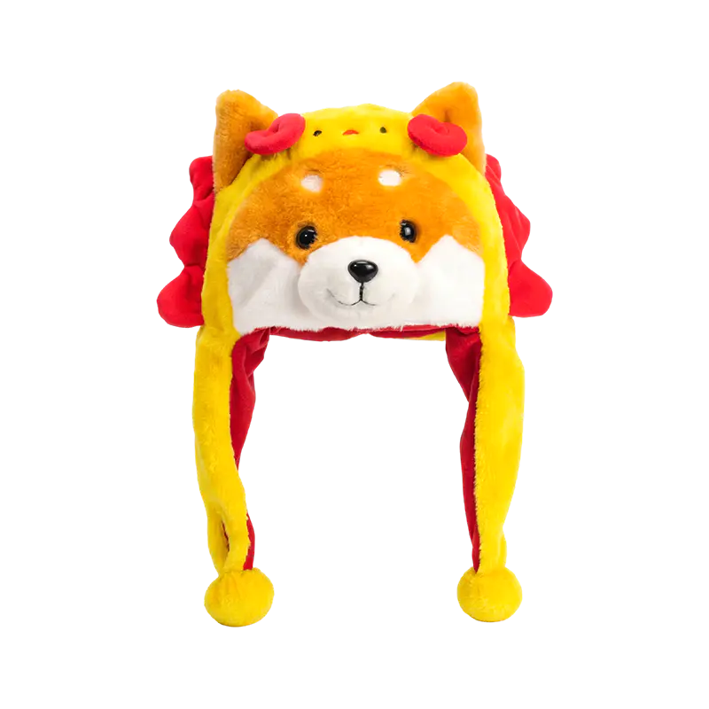 Kırmızı yeleli peluş şapkalı sarı shiba